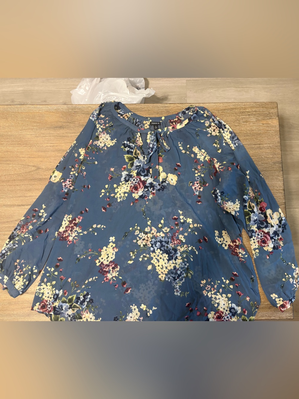 torrid Blue Floral Tie-Neck Blouse